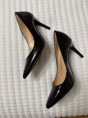 BCBG Glossy Black Patent Pointed Stiletto Pumps